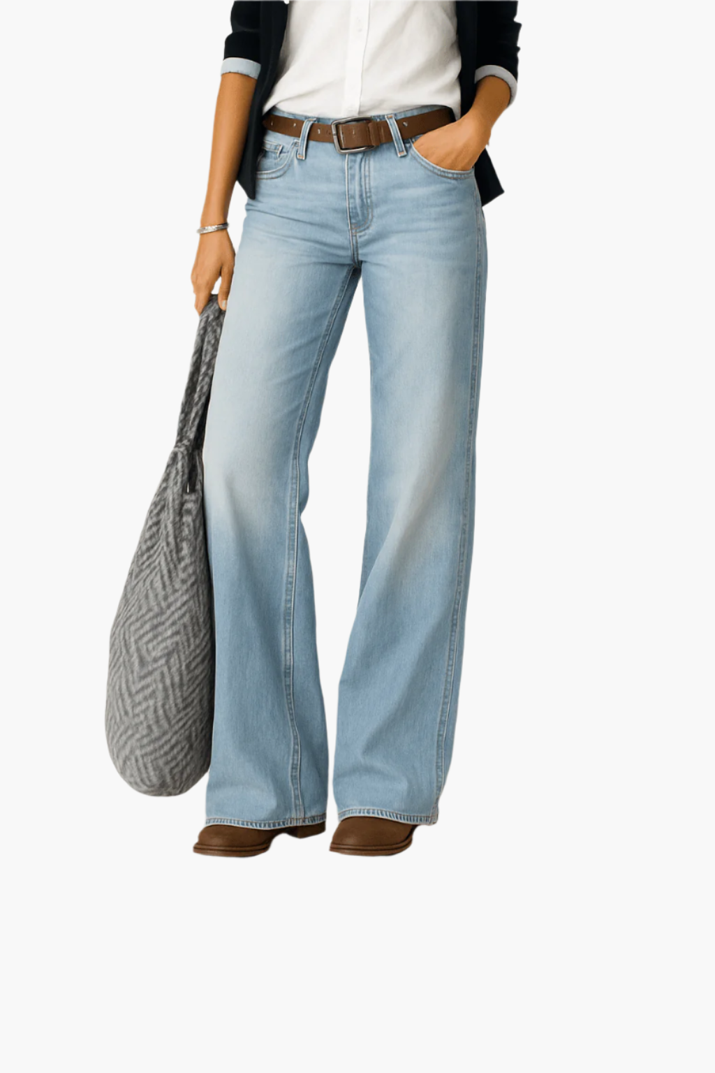 Women's wide leg jeans classic 5-pocket blue denim flattering relaxed fit everyday casual comfort