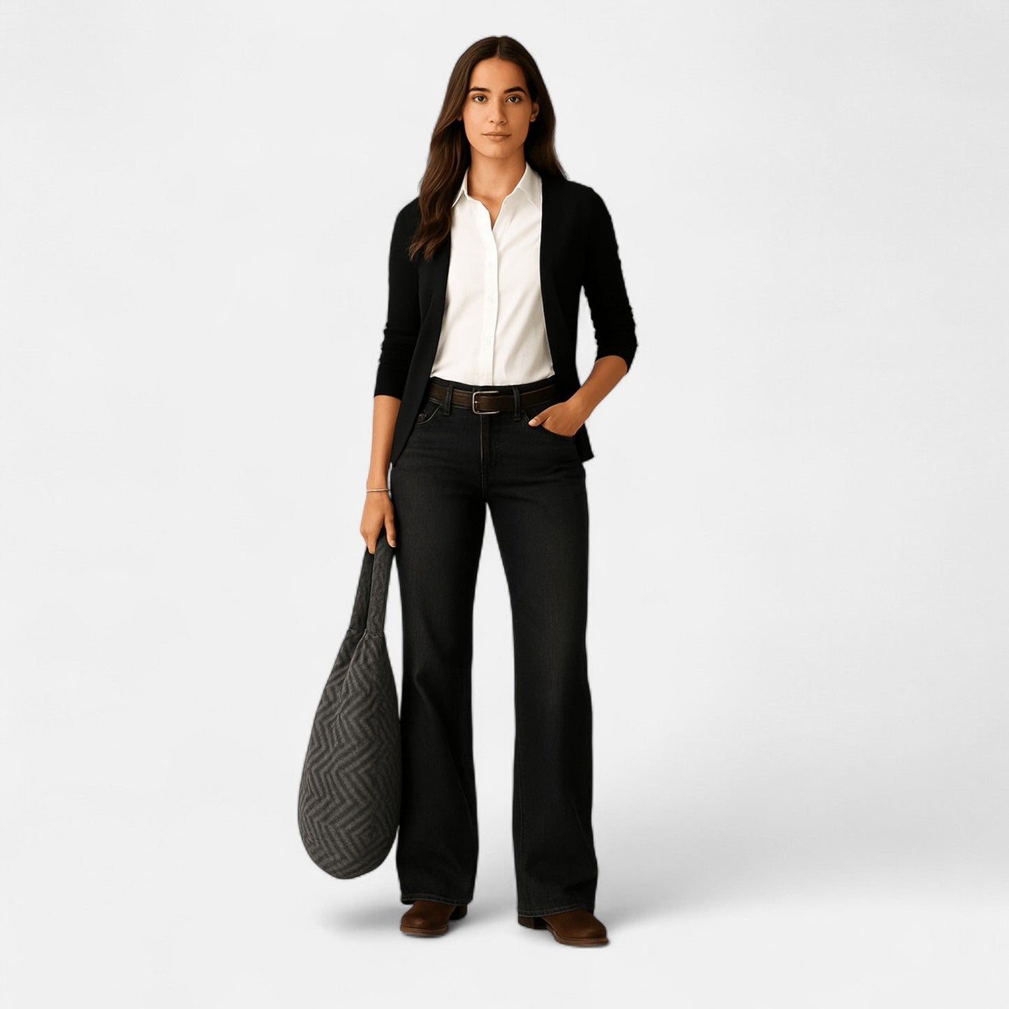 Women's wide leg cotton denim jeans elongating silhouette, relaxed regular fit for all-day comfort