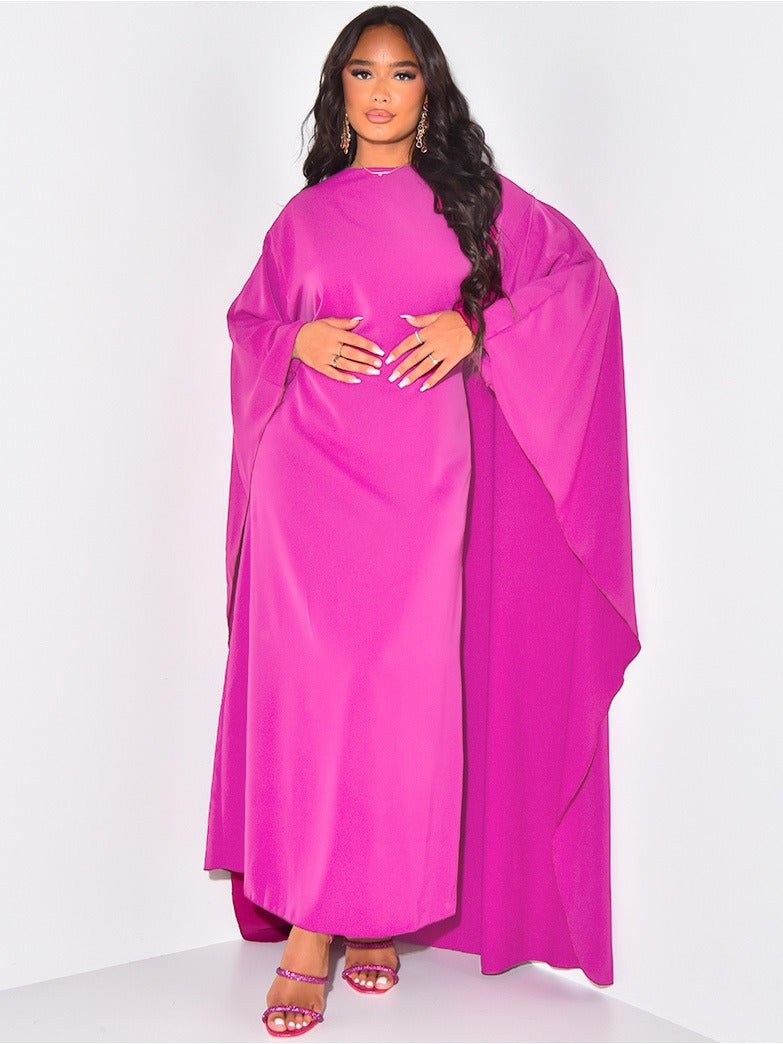 Women's maxi dress high neck long sleeves A-line cut Nordic-inspired draped silhouette timeless elegance