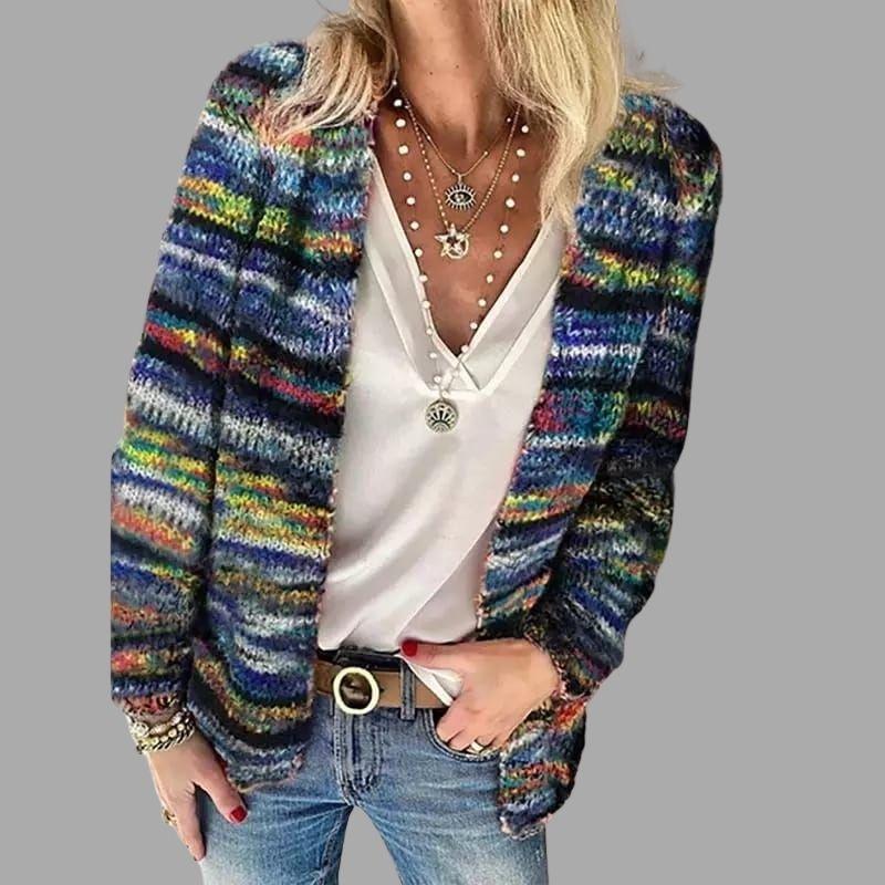 Women's multistripe open-front knit cardigan relaxed fit cozy layering piece for everyday casual wear