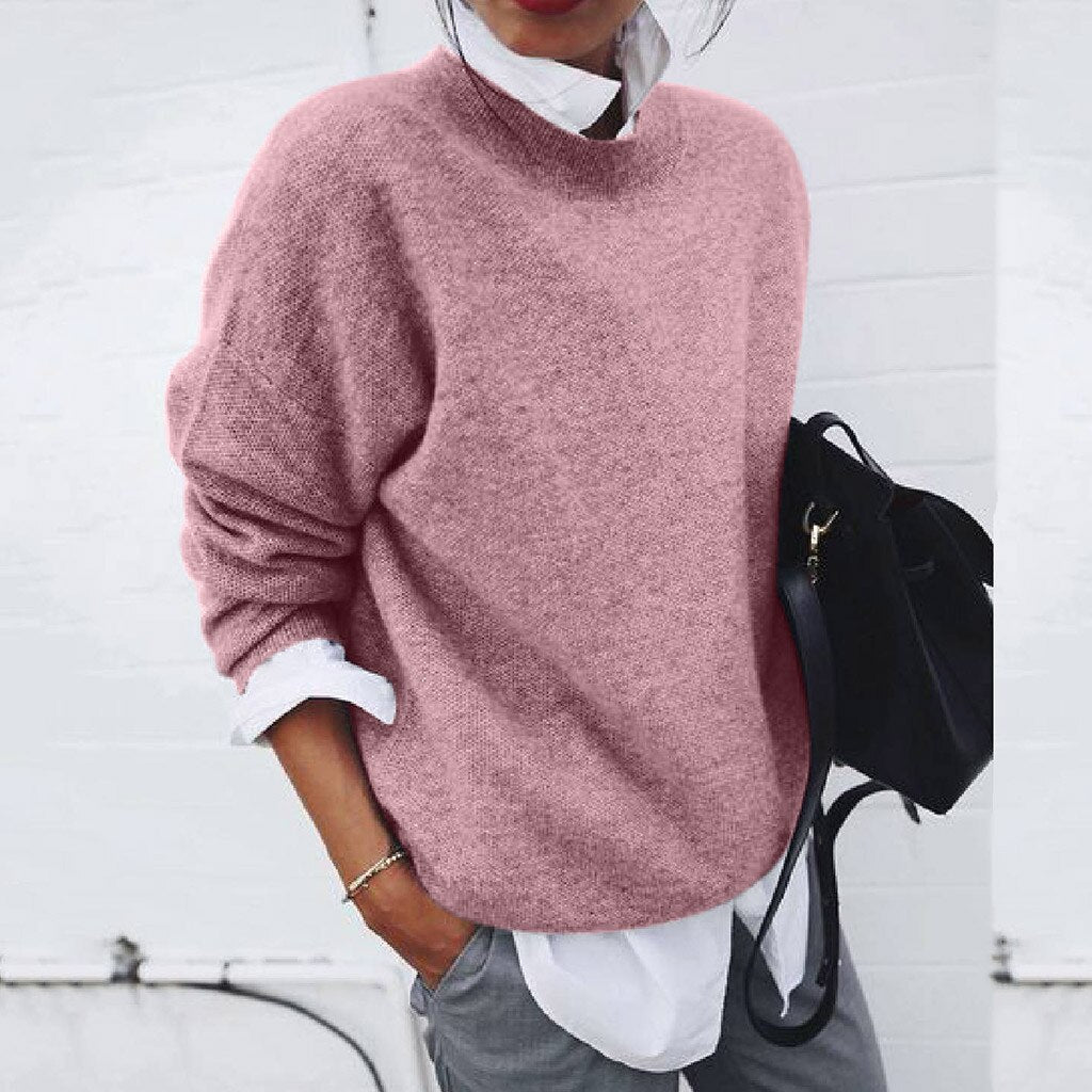 Women's oversized wool knit sweater round neck soft cozy Nordic style everyday comfort