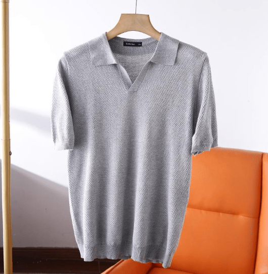 Men's navy blue classic polo shirt breathable slim fit with ribbed collar everyday office style
