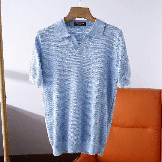 Men's navy blue classic polo shirt breathable slim fit with ribbed collar for office and leisure