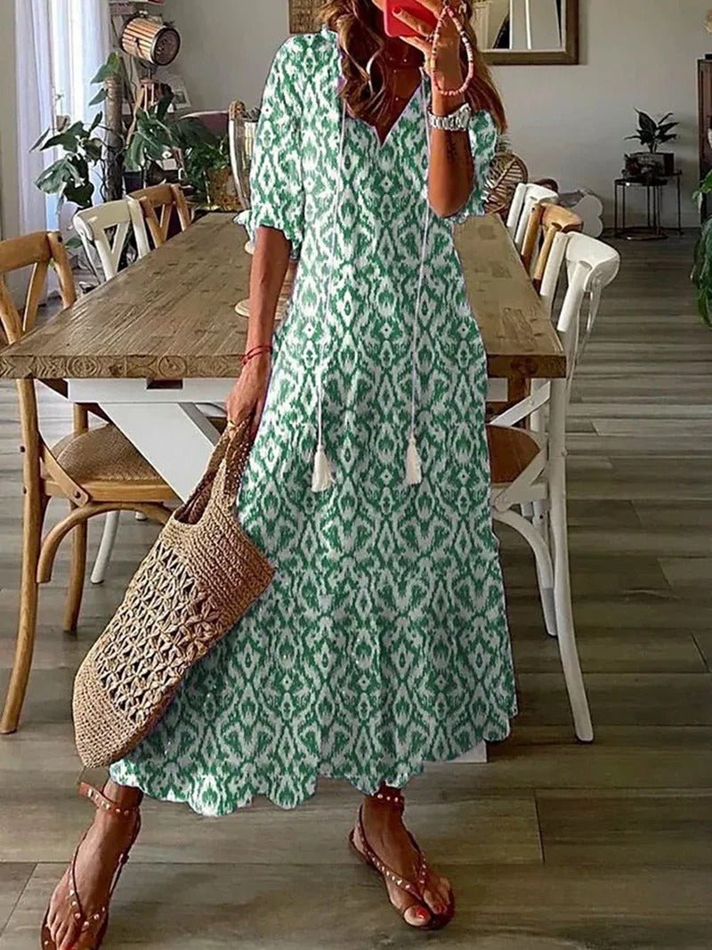 Women's lightweight floral maxi dress, loose V-neck fit in soft airy fabric, perfect summer style