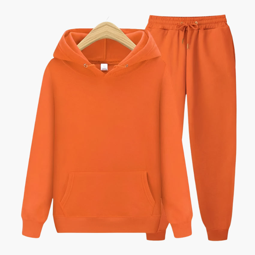 Men's gray hoodie and jogger set loose-fit casual homewear with kangaroo pocket and elastic waistband