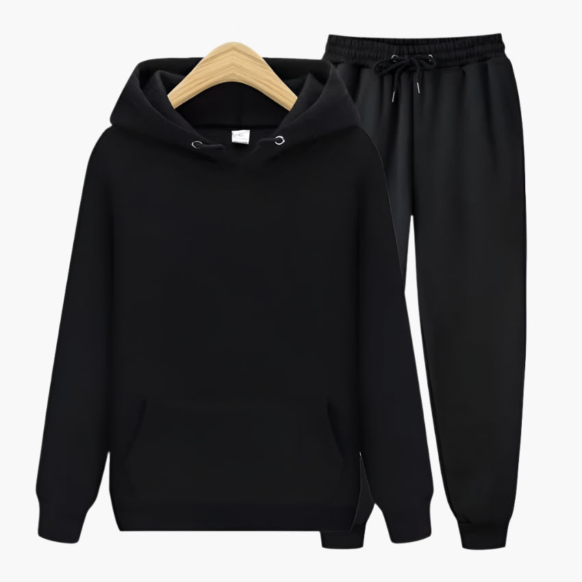 Men's gray hoodie and jogger set loose-fit casual loungewear with kangaroo pocket and elastic waistband