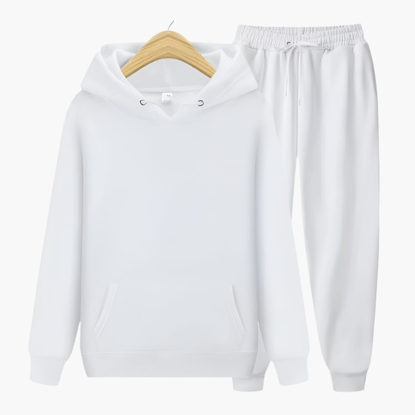 Men's gray hoodie and jogger set loose-fit casual loungewear with kangaroo pocket and elastic waistband