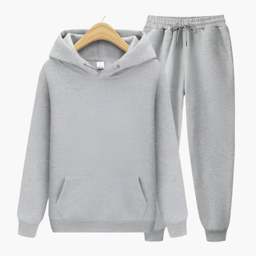 Men's gray hoodie and jogger set loose-fit matching loungewear with kangaroo pocket
