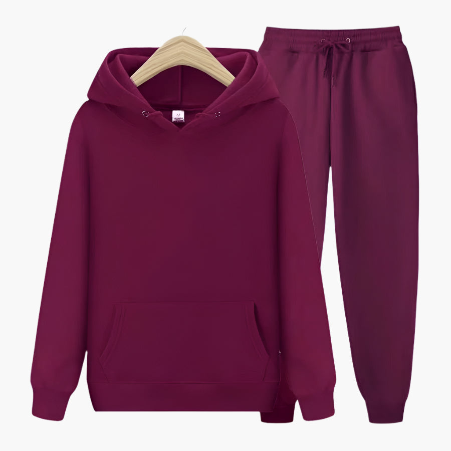 Men's gray hoodie and jogger set loose-fit casual loungewear with kangaroo pocket and elastic waistband