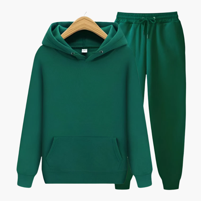 Men's gray hoodie and jogger set loose-fit casual loungewear with kangaroo pocket and elastic waistband