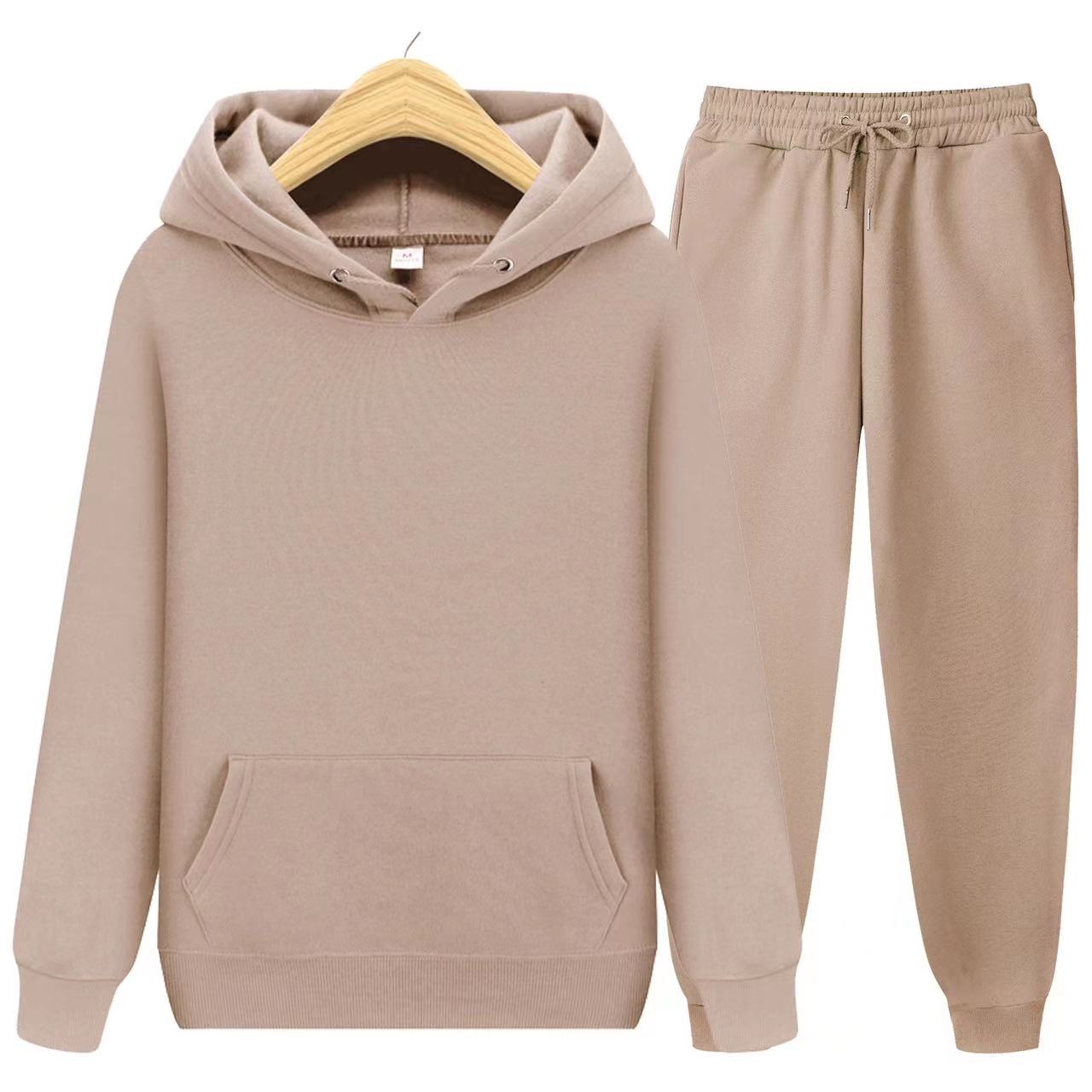 Unisex hoodie tracksuit set with joggers, casual relaxed fit and functional front pocket