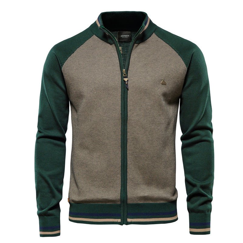 Men's color block zip cardigan casual knit jacket relaxed fit with front zipper closure