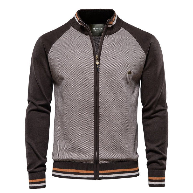 Men's color block zip cardigan in knit fabric, casual relaxed fit with front zipper closure