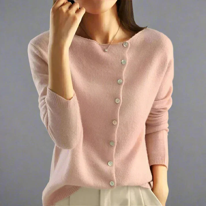 Women's asymmetrical button cardigan timeless elegant layering piece modern comfort refined style