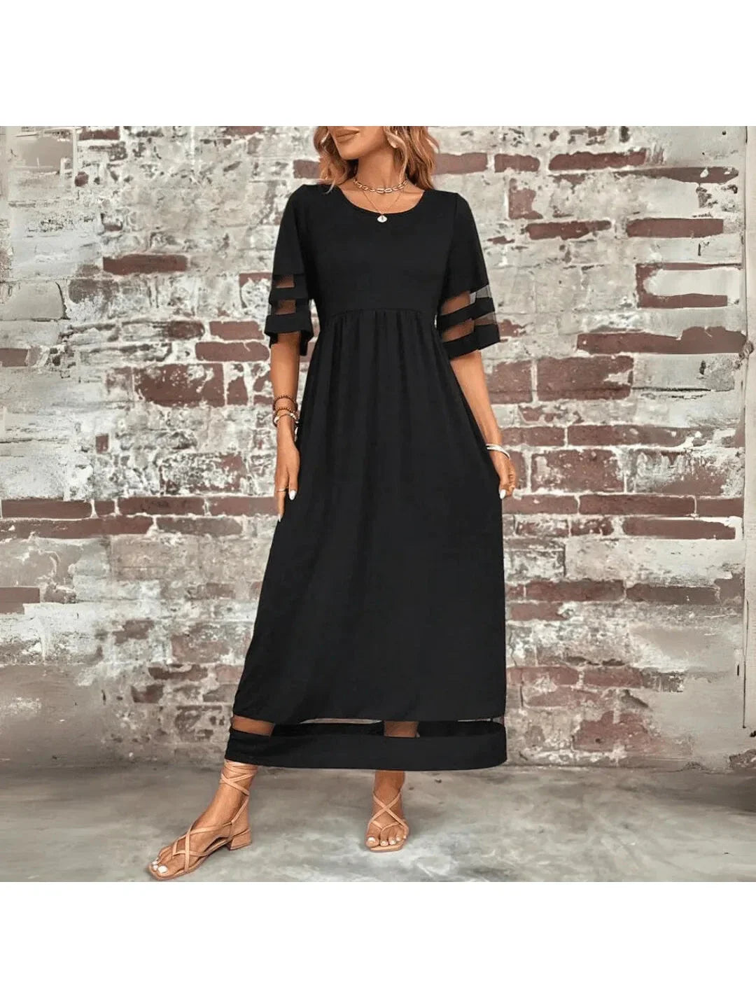 Women's Nadia midi dress with tummy coverage, flattering silhouette, round neckline, elegant versatile style