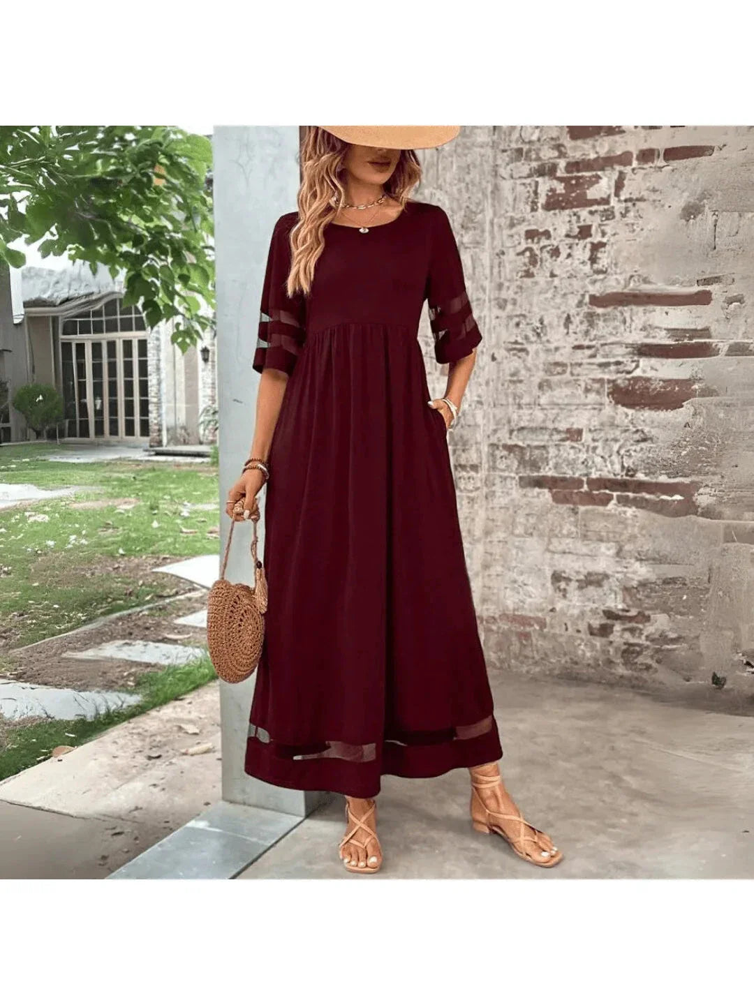 Women's Nadia midi dress flattering tummy coverage design elegant round neckline versatile silhouette