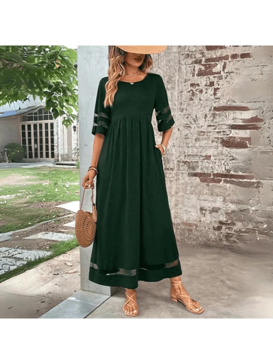 Women's Nadia midi dress flattering tummy coverage concealed panel round neckline elegant silhouette