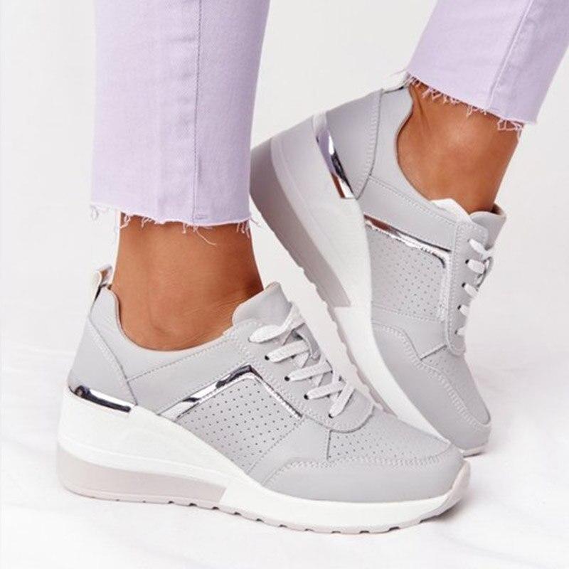Women's white orthopedic wedge sneakers with hidden platform sole and arch support by Urbann Vibe