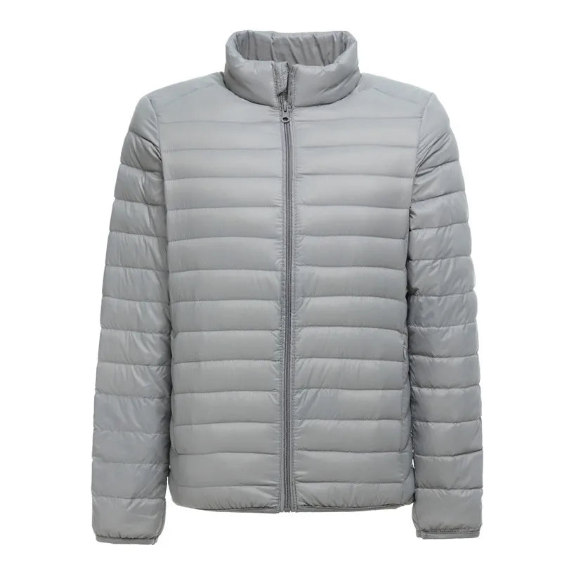 Men's lightweight packable puffer jacket water-resistant navy blue quilted outdoor winter coat