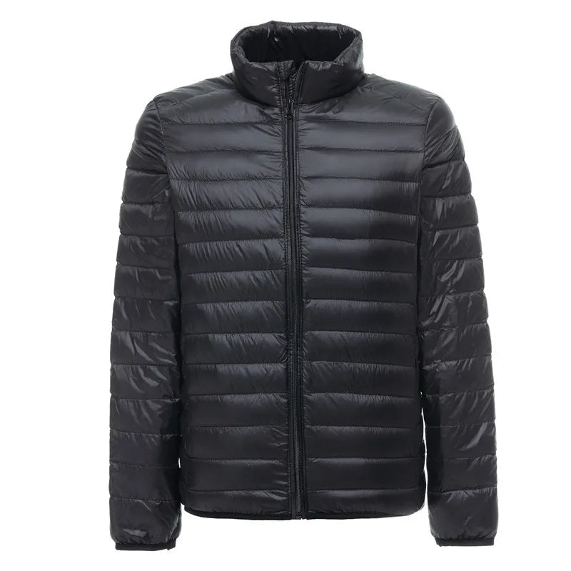 Men's lightweight packable puffer jacket water-resistant navy blue slim fit outdoor winter coat