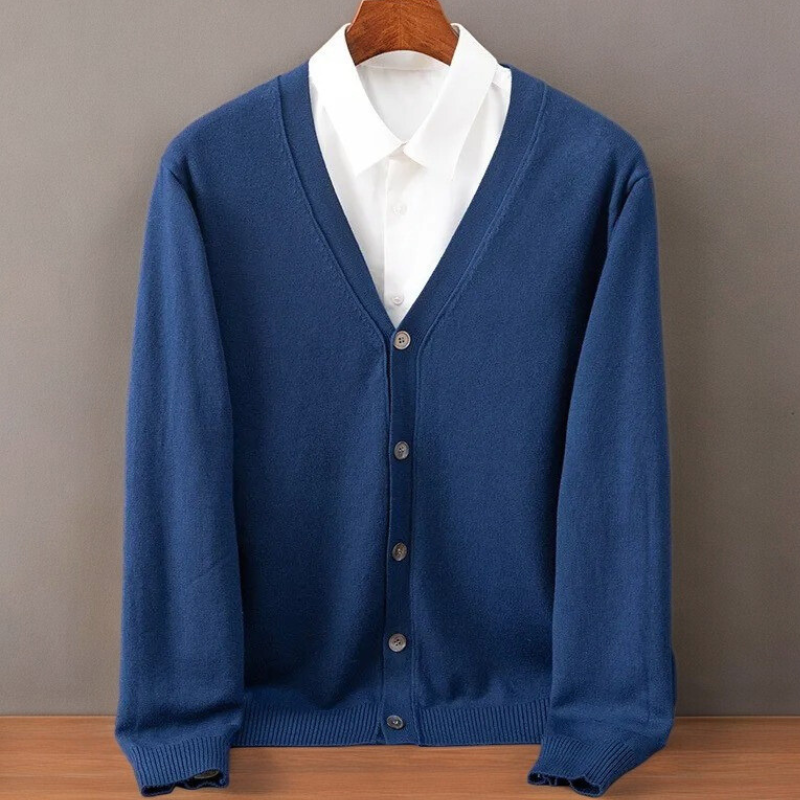 Men's navy cashmere cardigan tailored classic fit ultra-soft 100% pure cashmere Santorini style