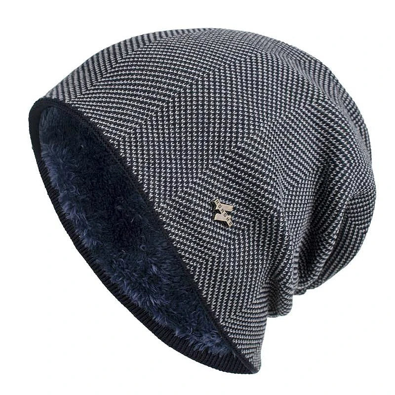 Herringbone knit unisex slouchy beanie with faux fur lining for all-day warmth and style