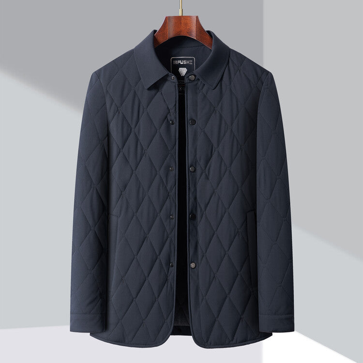 Men's Harrison quilted jacket navy hip-length button-front comfort fit winter layer