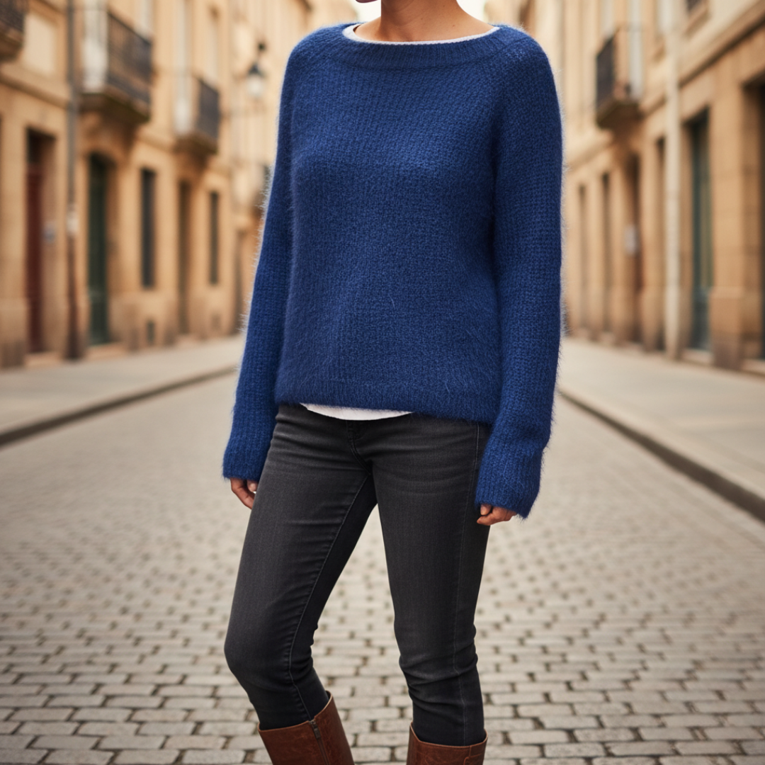 Women's long sleeve polyester knit sweater round neckline cozy casual fit in black orange or green