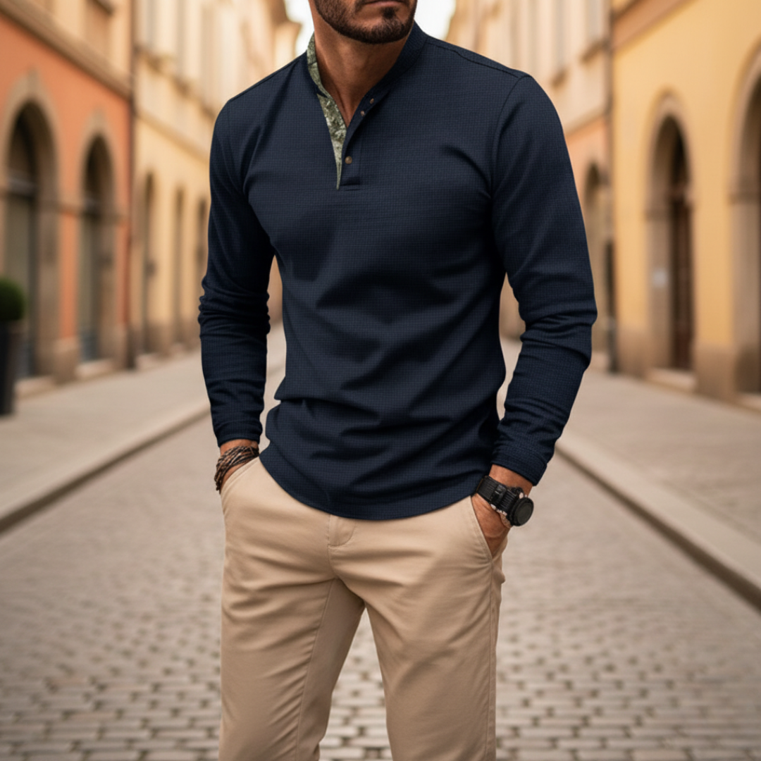 Men's long sleeve polyester T-shirt casual relaxed fit breathable everyday comfort wear