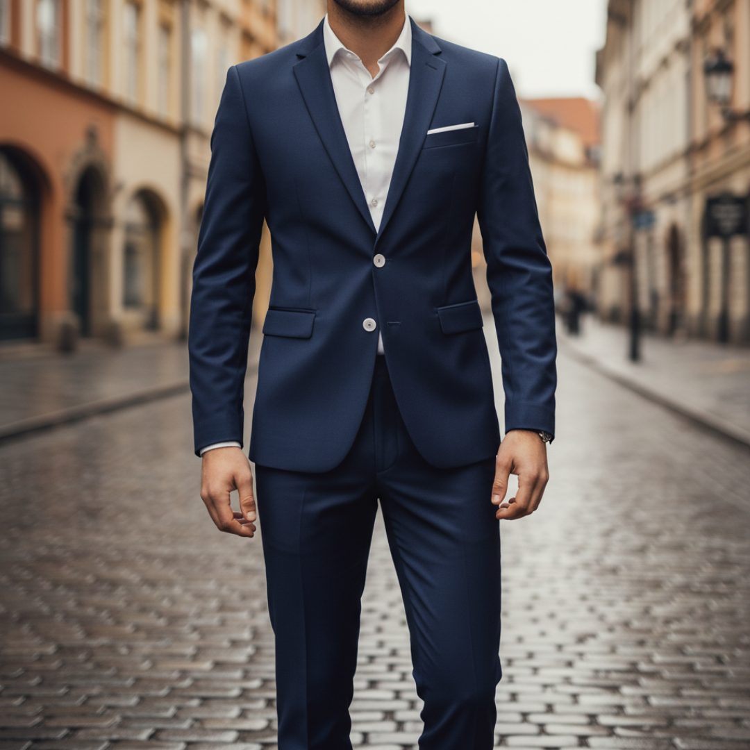 Men's formal suit with chest pocket in versatile colors slim fit ideal for weddings and meetings