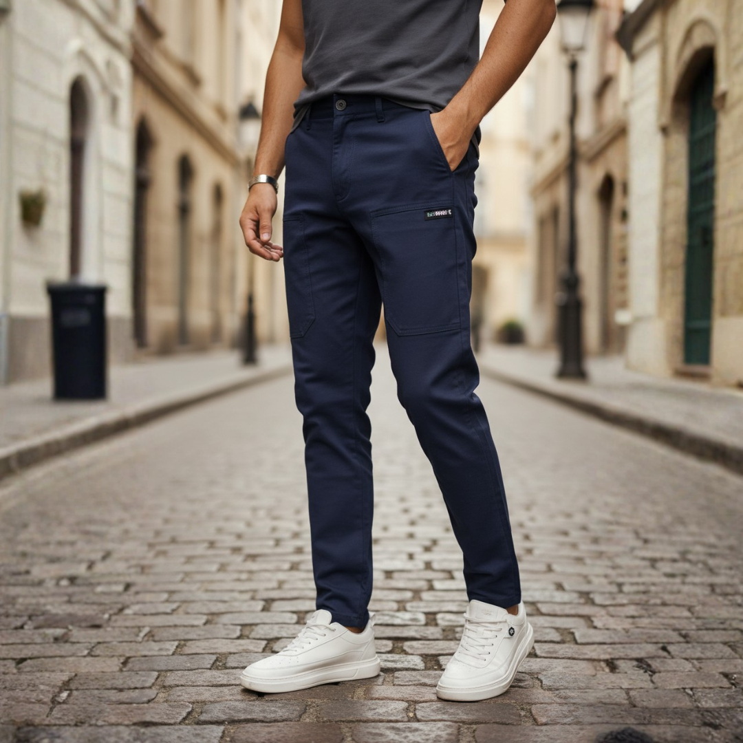 Men's casual gray polyester pants modern cut elastic waist everyday comfort durable easy care