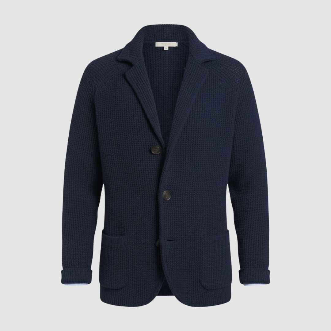 Men's honeycomb knit blazer notched collar two-button closure mid-weight textured casual jacket