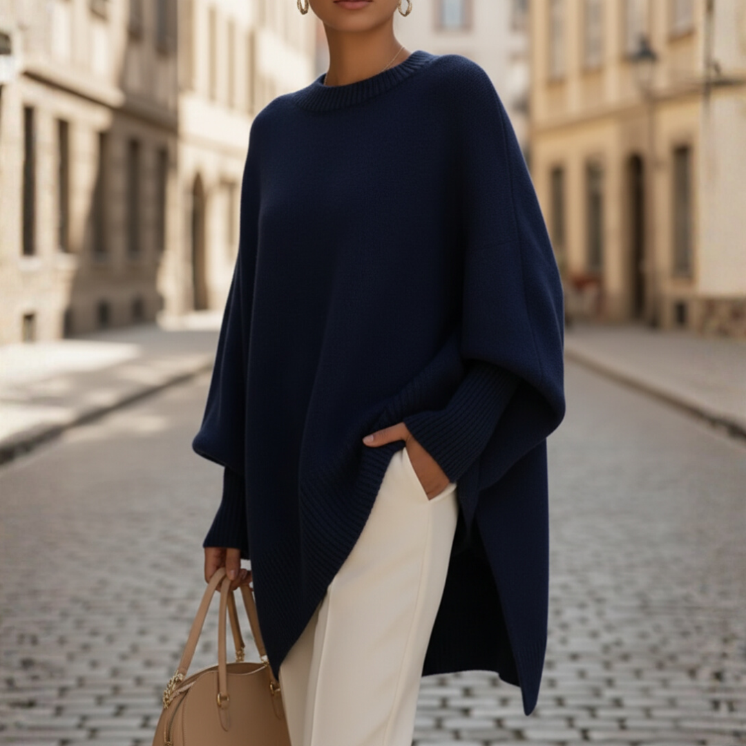 Oversized women's cozy sweater relaxed fit soft polyester casual pullover drop-shoulder everyday comfort