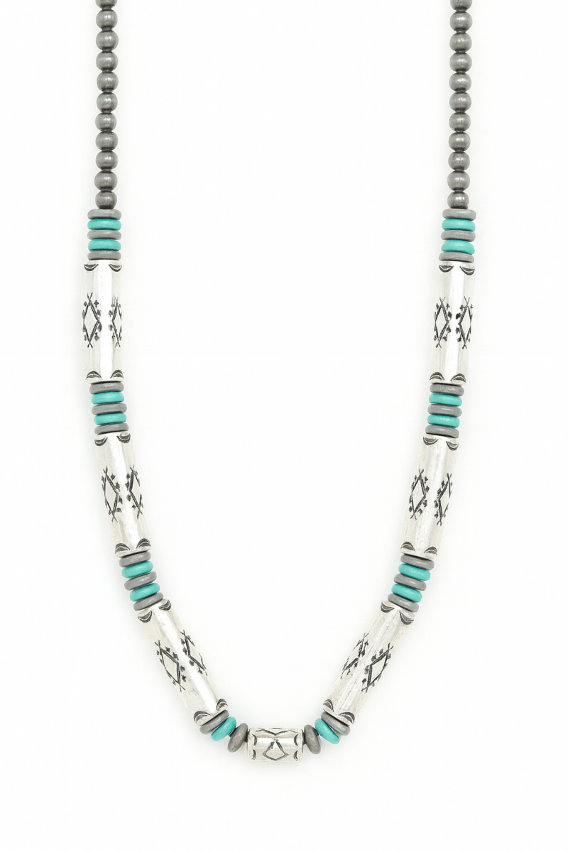 Necklace Western Navajo Barrel Beads Silver Turquoise - Urbann-Vibe