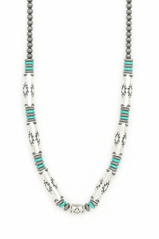 Necklace Western Navajo Barrel Beads Silver Turquoise - Urbann-Vibe