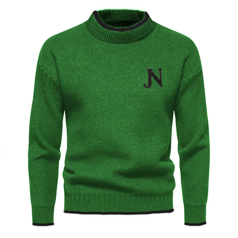 Thatcher men's classic knit sweater in warm neutral tones, slim-fit sustainable jumper for winter