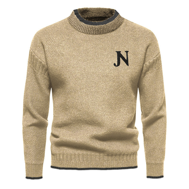 Thatcher men's dark knit sweater, classic crewneck jumper with sustainable easy-care fabric for winter