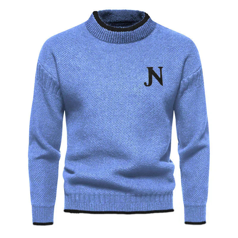 Thatcher men's classic knit sweater in warm tones, relaxed fit, sustainable everyday winter jumper