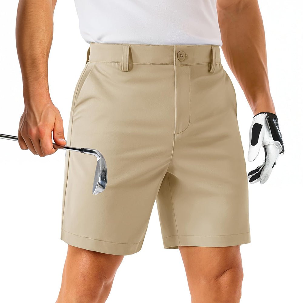 Men's lightweight stretch golf shorts with 6-pocket design, quick-dry moisture-wicking fabric