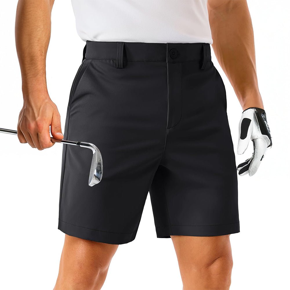 Men's lightweight stretch golf shorts with 6-pocket design, quick-dry breathable fabric, slim athletic cut