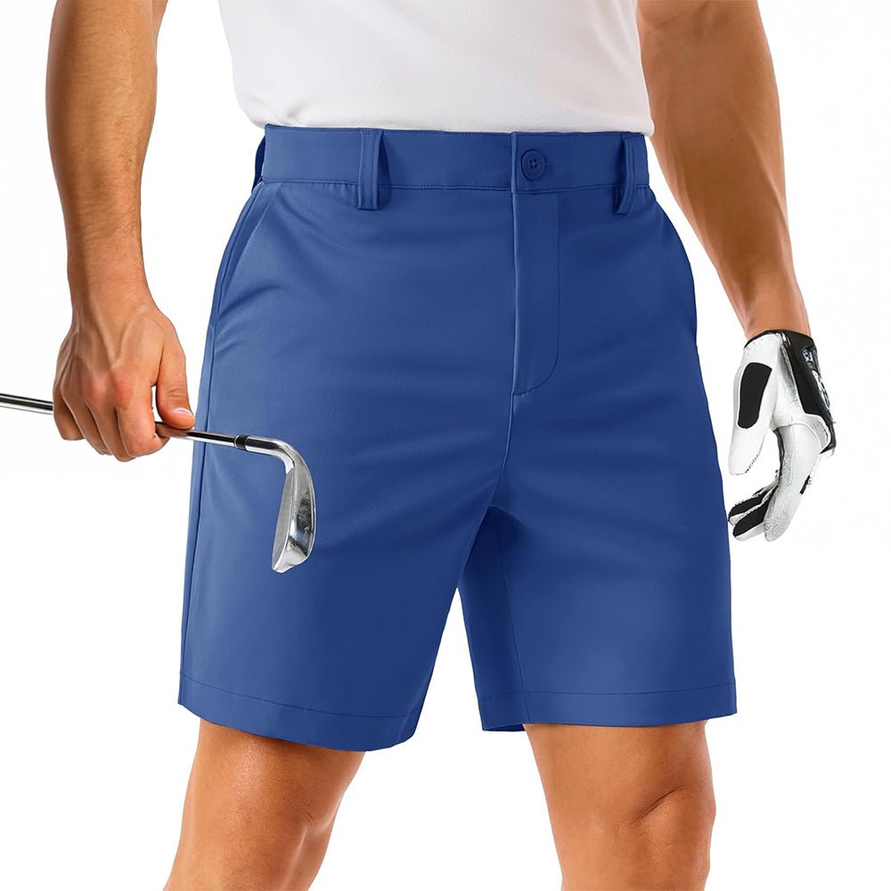 Men's lightweight stretch golf shorts with 6 pockets, quick-dry moisture-wicking fabric, slim athletic fit