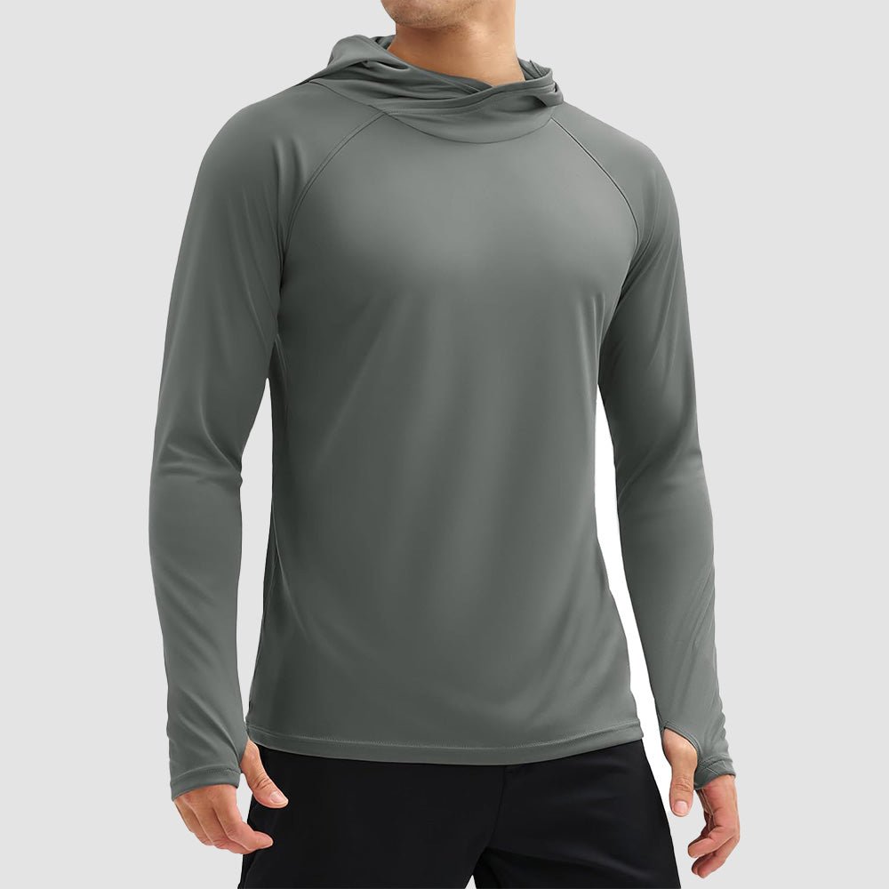 Men's lightweight UPF 50+ sun hoodie shirt, quick-dry moisture-wicking fabric for outdoor activities
