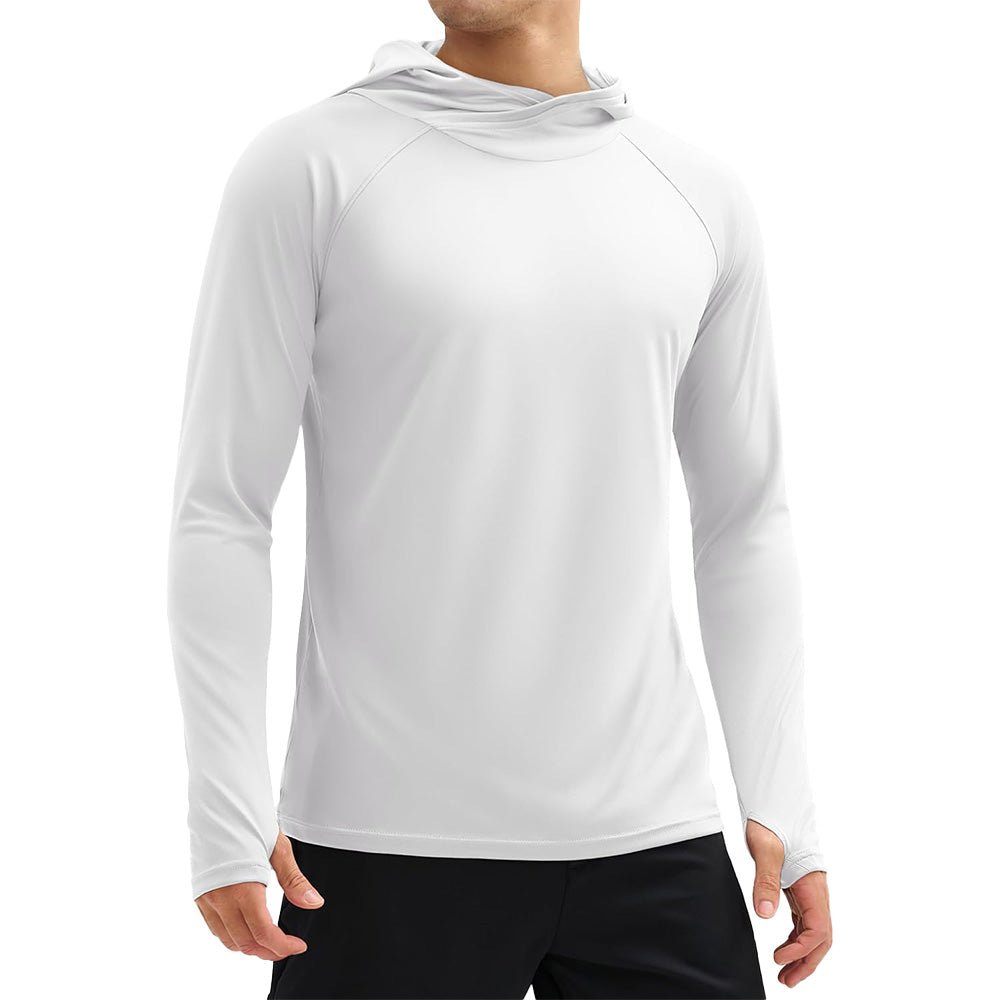 Men's lightweight UPF 50+ sun hoodie shirt, quick-dry moisture-wicking polyester, slim outdoor fit