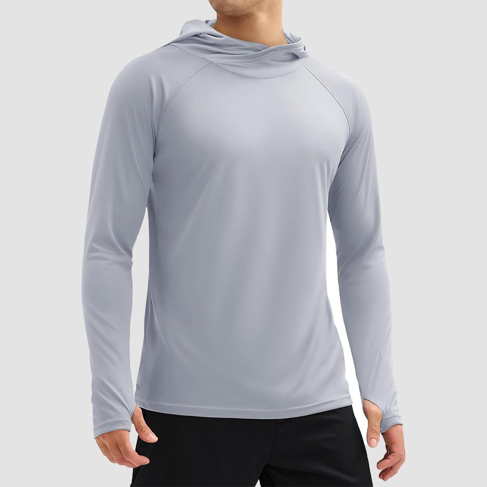 Men's lightweight UPF 50+ hoodie sun shirt in quick-dry fabric, ideal for outdoor activities