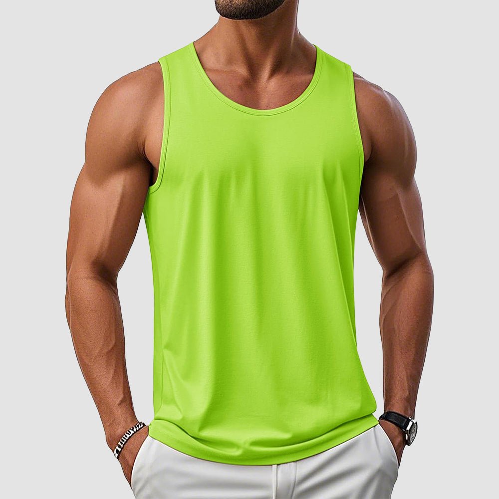 Men's white UPF 50+ muscle tank sleeveless cotton blend lightweight gym workout top
