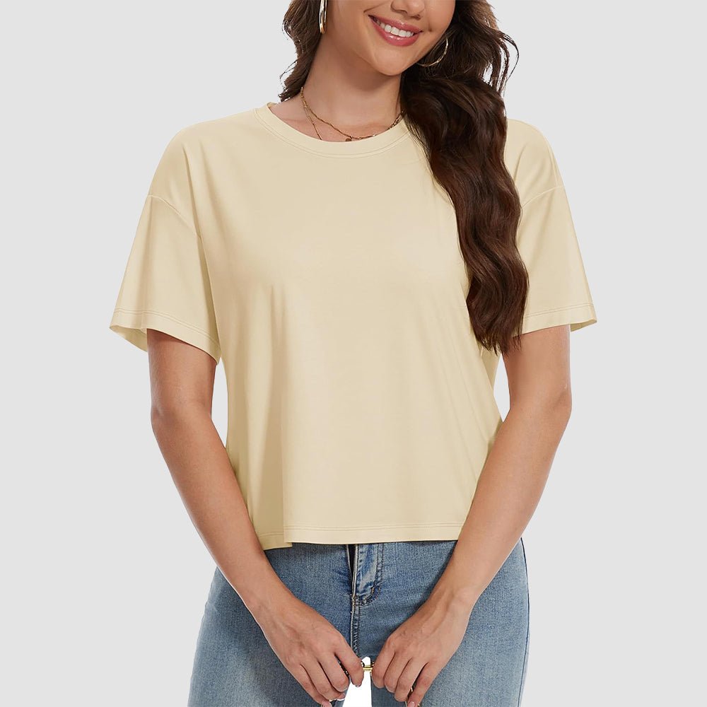 Women's white cotton crop top UPF 50+ moisture-wicking relaxed fit with lightweight breathable fabric