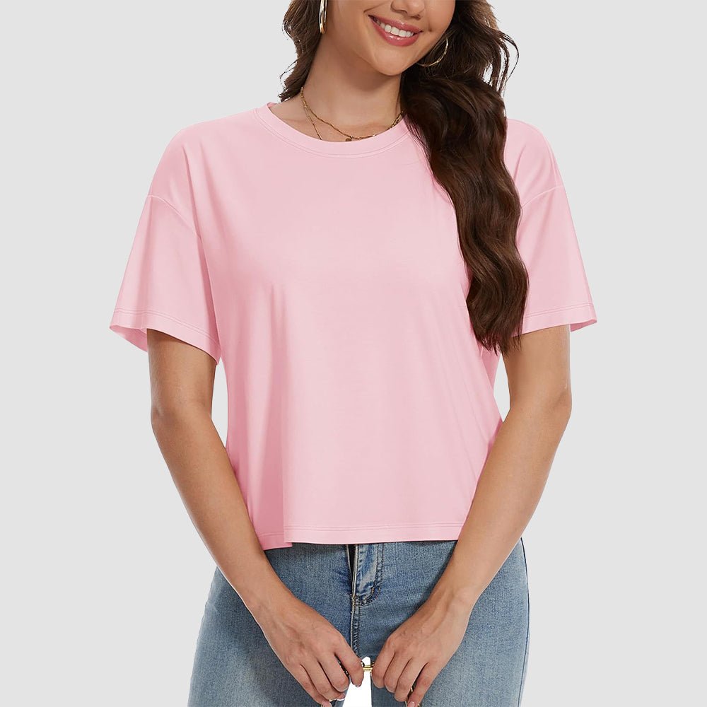 Women's white cotton crop top UPF 50+ moisture-wicking relaxed fit lightweight summer tee
