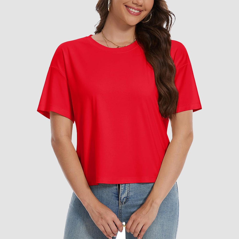 Women's white cotton crop top UPF 50+ moisture-wicking relaxed fit lightweight summer tee