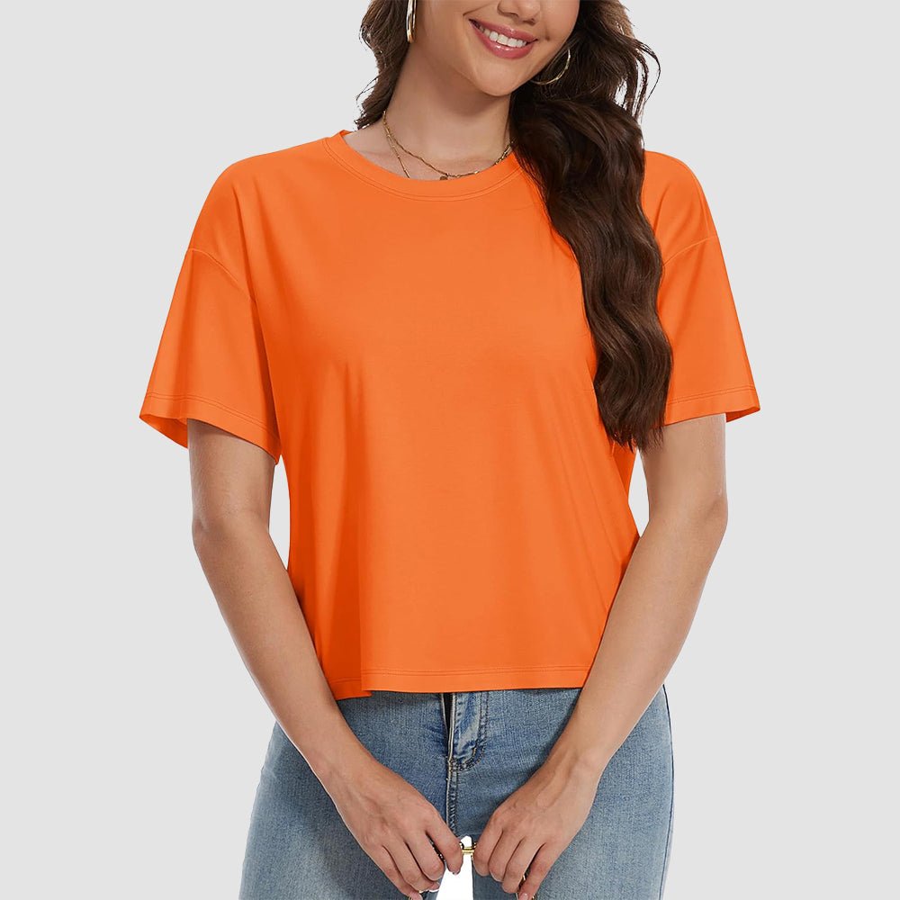 Women's white cotton crop top UPF 50+ moisture-wicking relaxed fit with sun protection