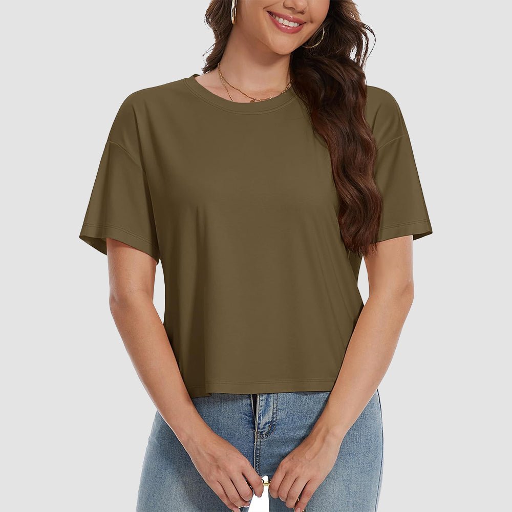 Women's white cotton crop top UPF 50+ moisture-wicking relaxed fit lightweight sun protection tee